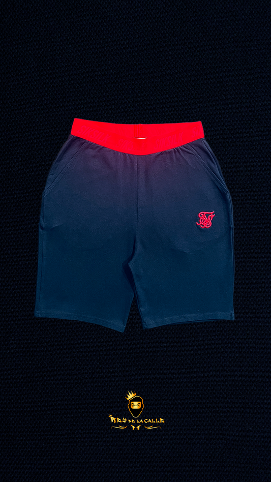 Pantalones Cortos 'SikSilk' Azul Marino con Cintura Elástica Roja y Logo Bordado