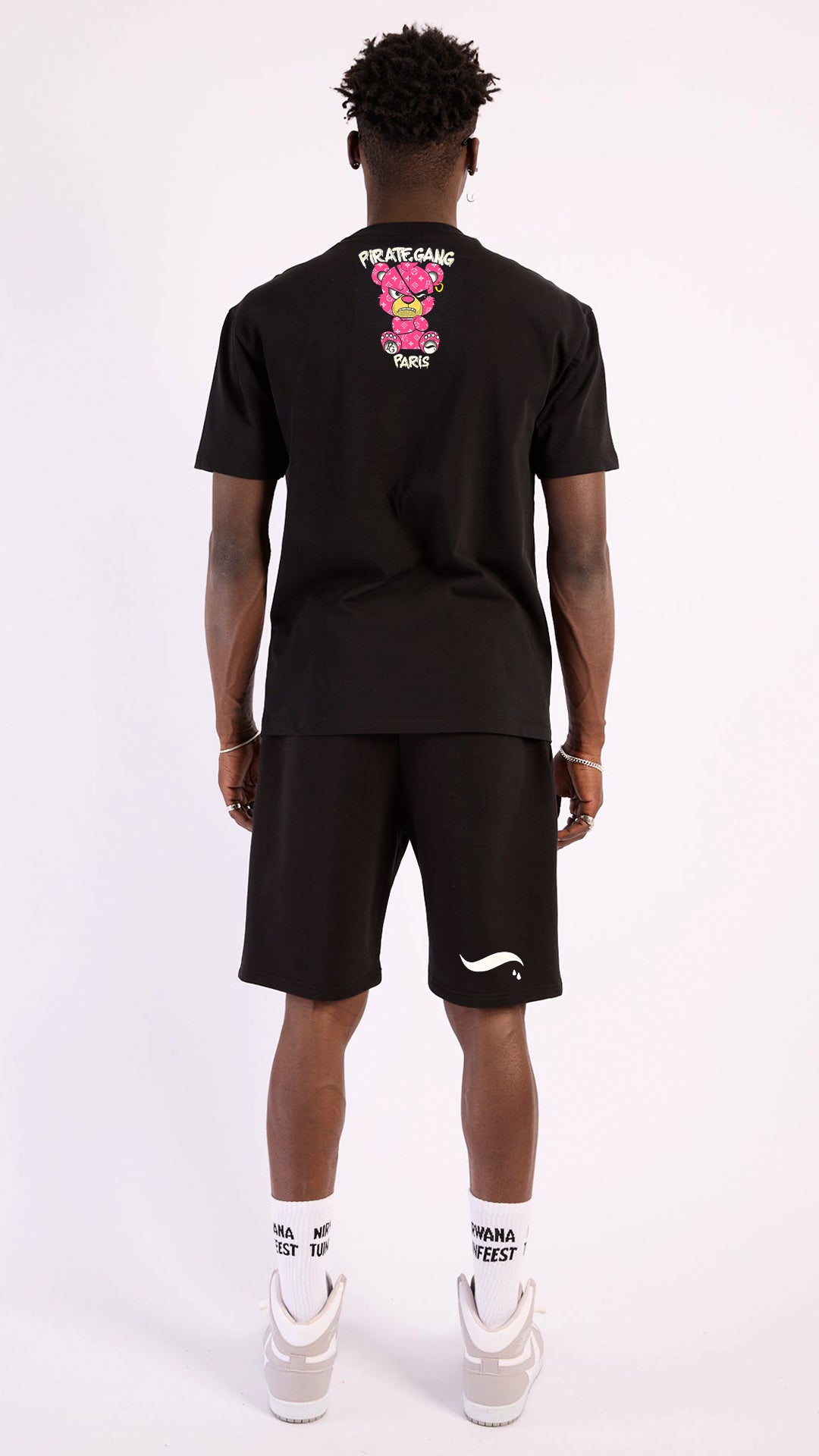 Conjunto Pirate Gang París Negro Pedrería Brillante Oso Rosa