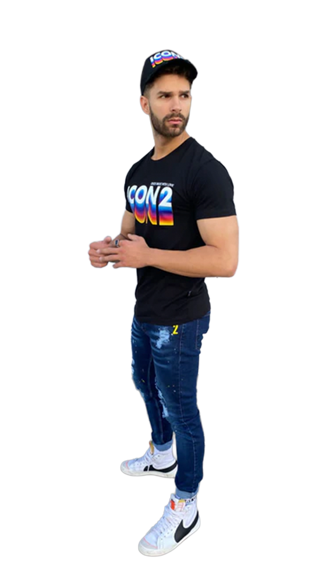 Camiseta Negra ICON2 para Hombre con Gráfico en Degradado Multicolor OVDS