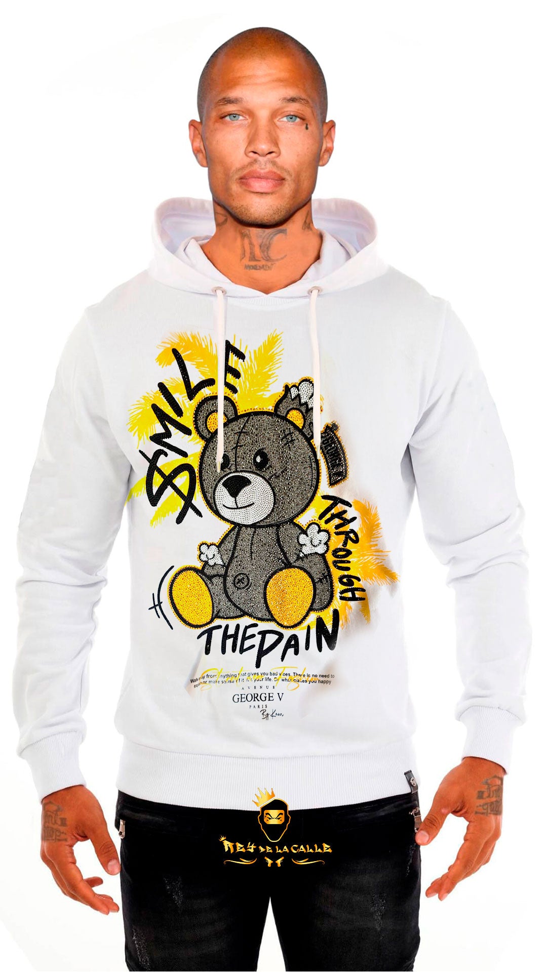 SUDADERA AVENUE GEORGE V PARIS BLANCA DE OSITO SMILE THE PAIN Rey De La Calle