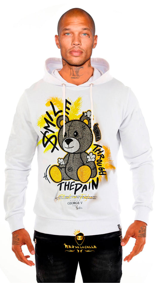 SUDADERA AVENUE GEORGE V PARIS BLANCA DE OSITO SMILE THE PAIN Rey De La Calle