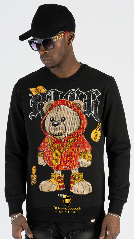 SUDADERA LEFT POINT NEGRA DE OSITO RICH Rey De La Calle