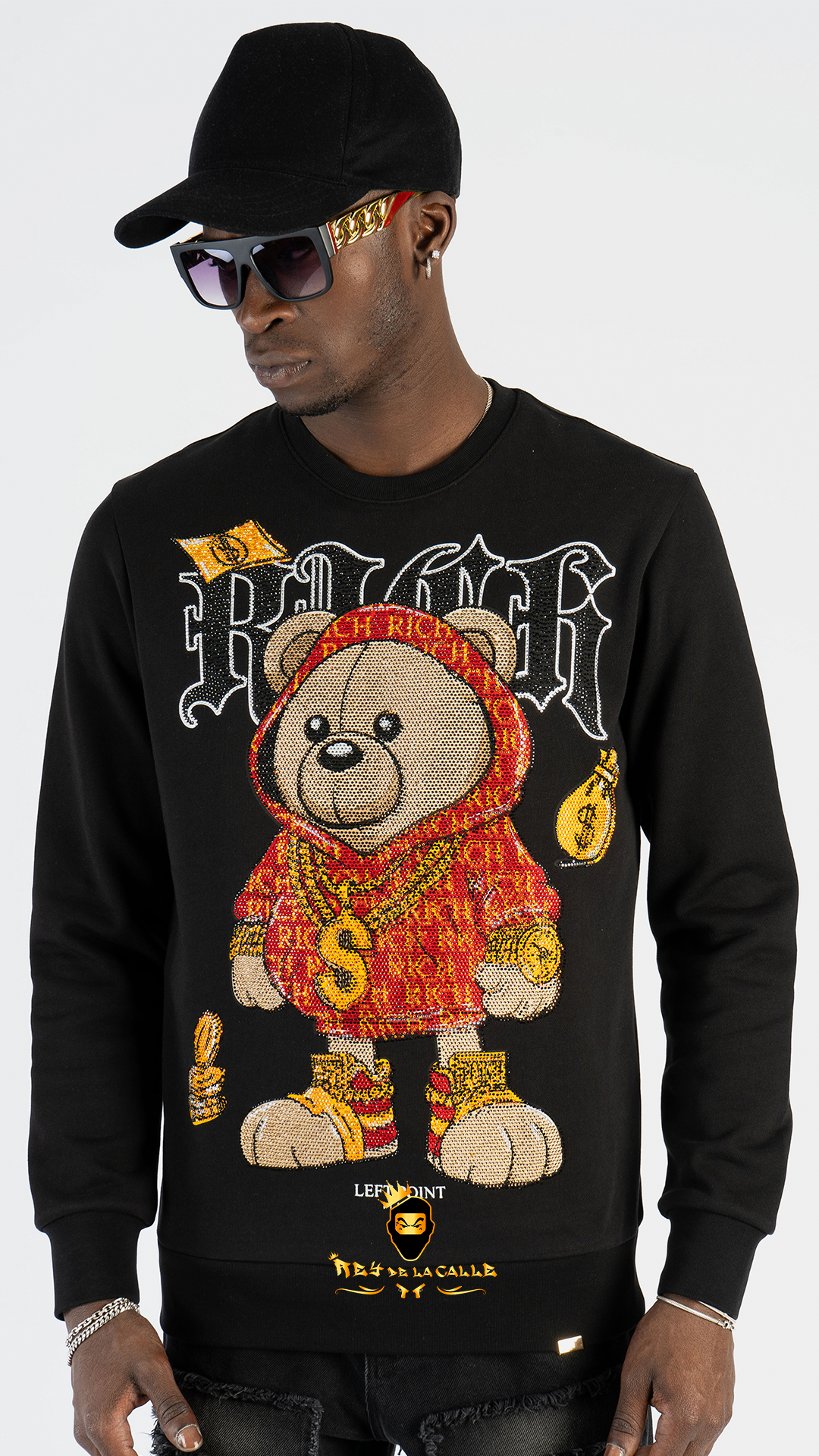 SUDADERA LEFT POINT NEGRA DE OSITO RICH Rey De La Calle