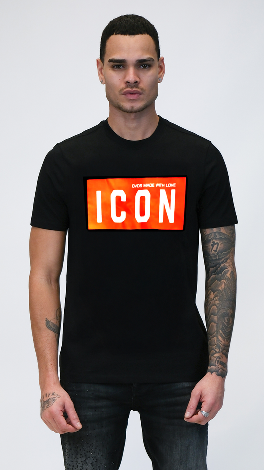 Camiseta Negra ICON con Cuadro Naranja Neón OVDS Made with Love