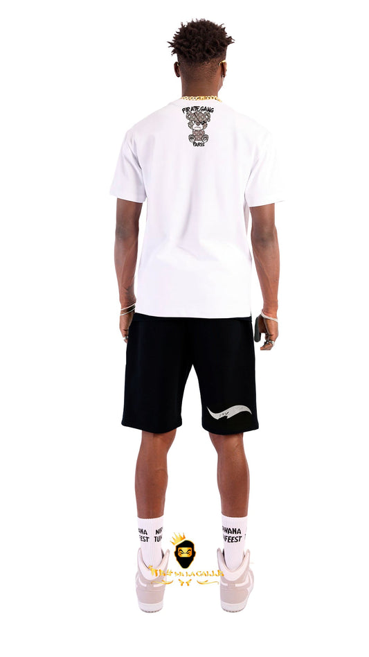 Conjunto. Camisetas o pantalon corto Pirate Gang Paris Blanca Pedrería Brillante Oso Negro Rey De La Calle