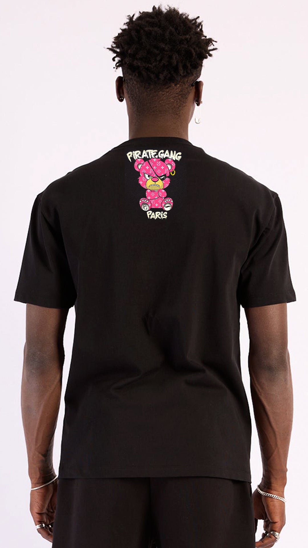 Conjunto Pirate Gang París Negro Pedrería Brillante Oso Rosa