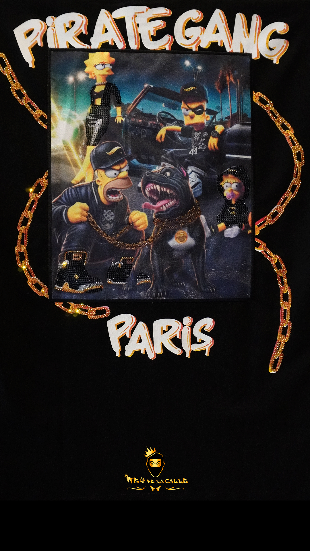 Camiseta Pirate Gang París Negra Pedrería Brillante Simpsons
