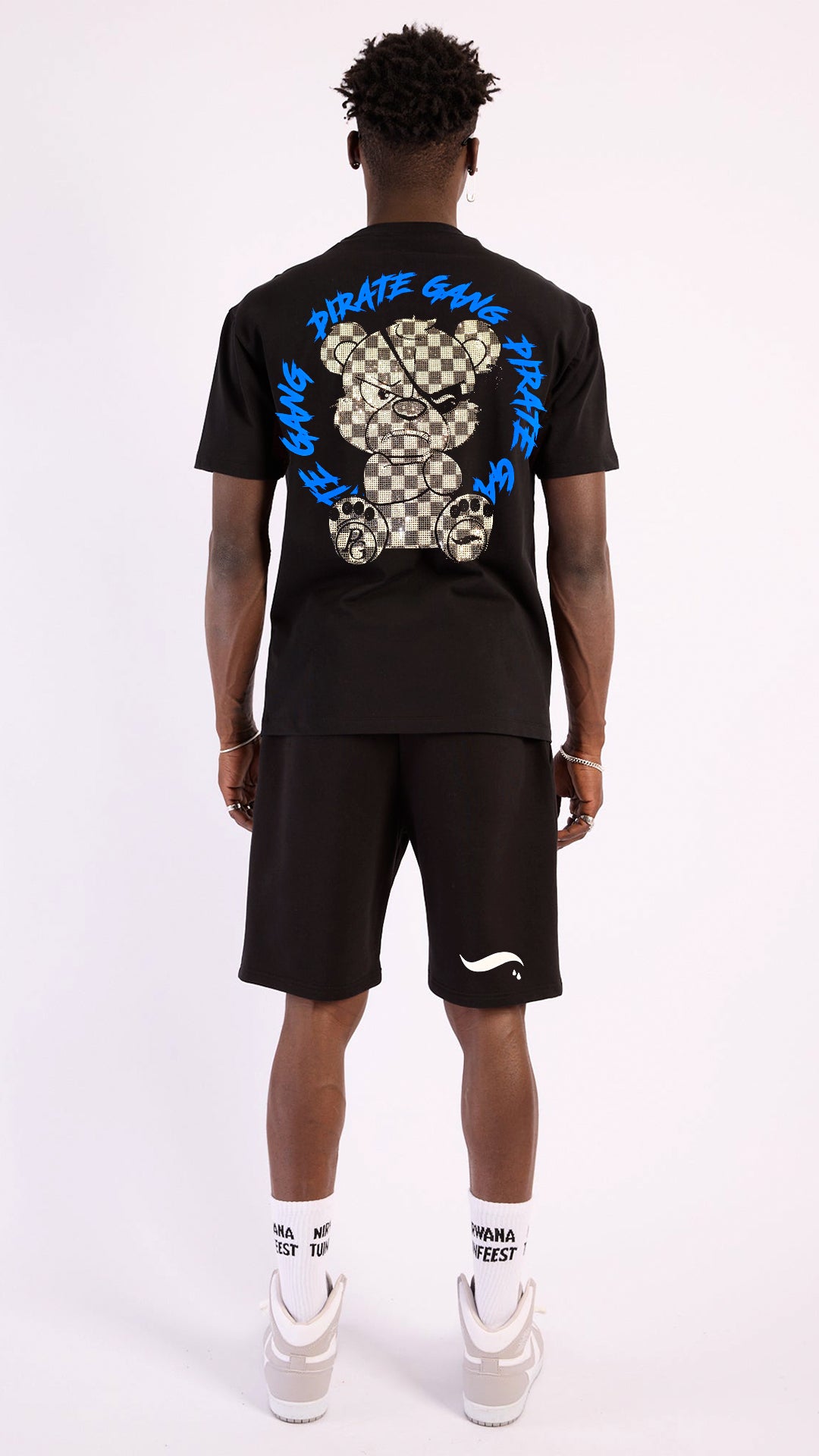 Conjunto Pirate Gang París Negro Pedrería Brillante Oso Cuadriculado