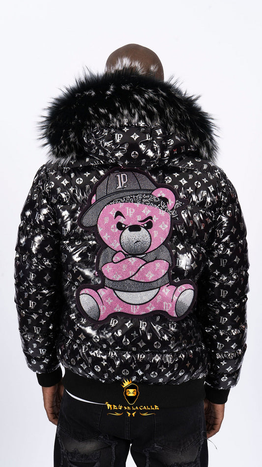 Chaqueta Left Point Negra Pedrería Brillante Oso  Rosa Gorra Rey De La Calle