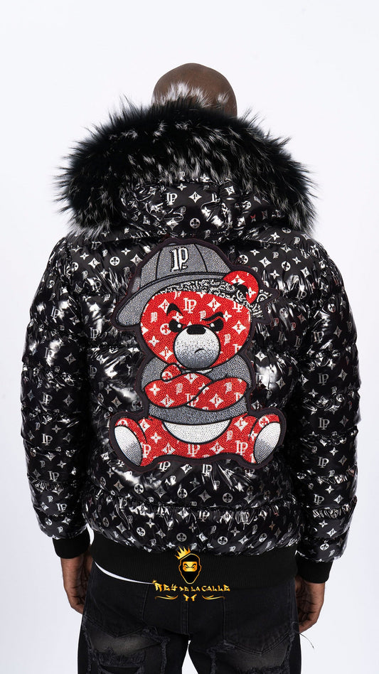 Chaqueta Left Point Negra Pedrería Brillante Oso  Rojo Gorra Rey De La Calle