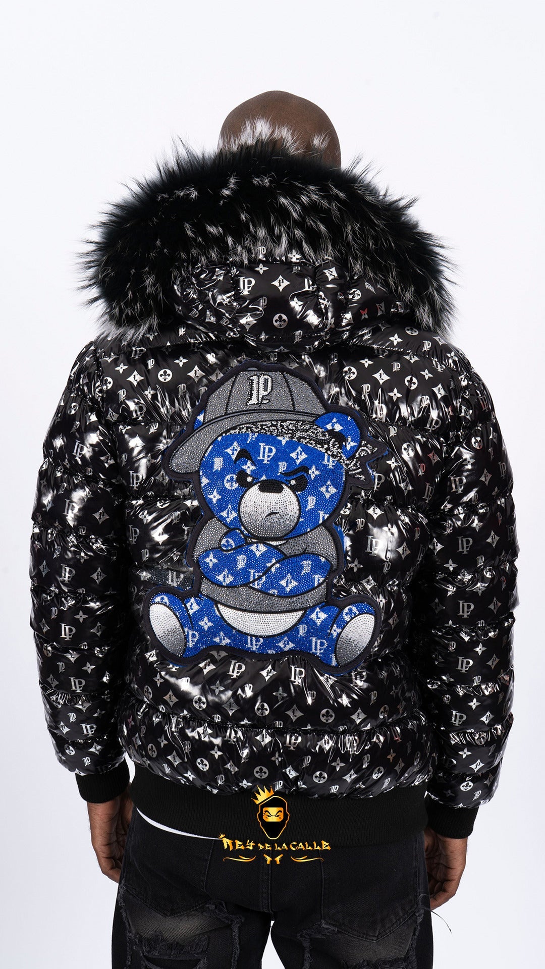 Chaqueta Left Point Negra Pedrería Brillante Oso  Rojo Gorra Rey De La Calle