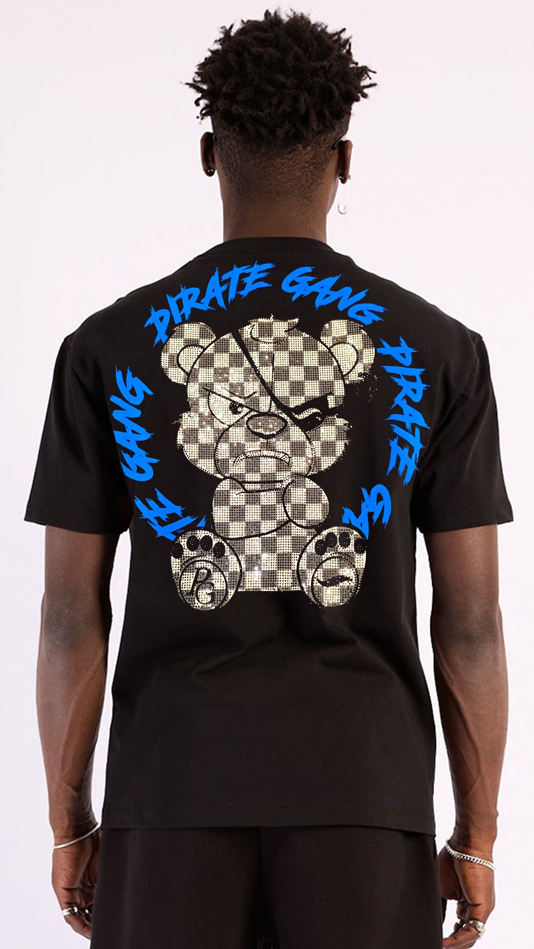 Conjunto Pirate Gang París Negro Pedrería Brillante Oso Cuadriculado