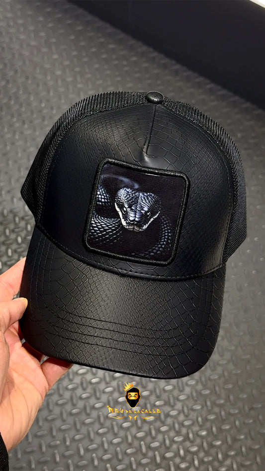 Gorra Black Angel Negra  Frontal Cuero Serpiente Rey De La Calle