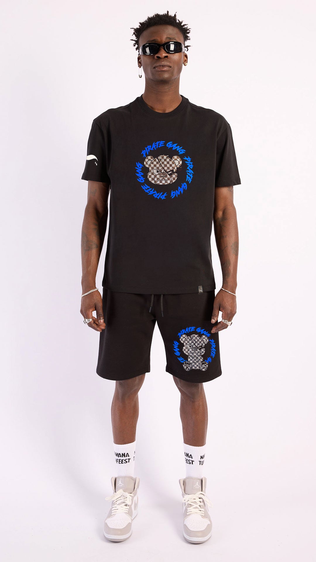 Conjunto de Camiseta y Pantalón Corto Pirate Gang con Diseño de Oso de Ajedrez Rey De La Calle