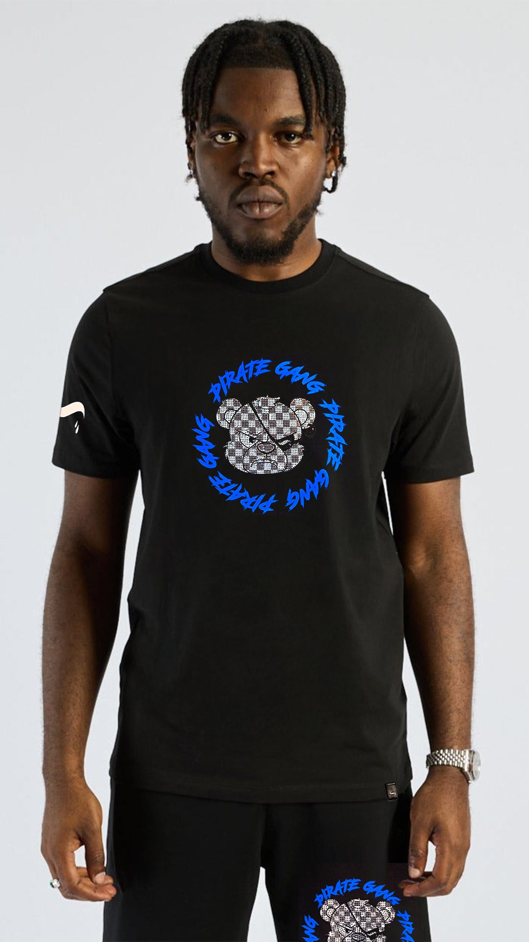 Conjunto Pirate Gang París Negro Pedrería Brillante Oso Cuadriculado