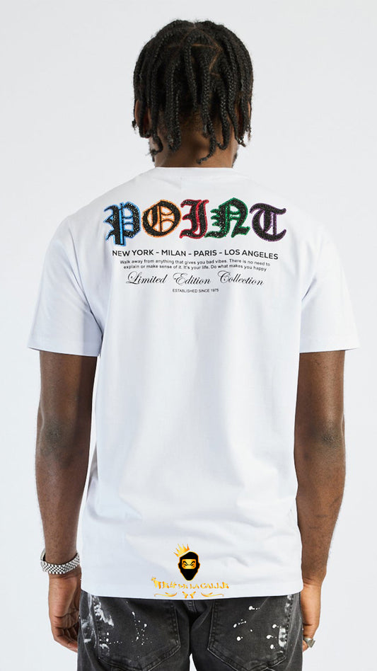 Camiseta Blanca Left Point "Limited Edition" - Calavera con Logotipo de Colores en Pedrería Rey De La Calle