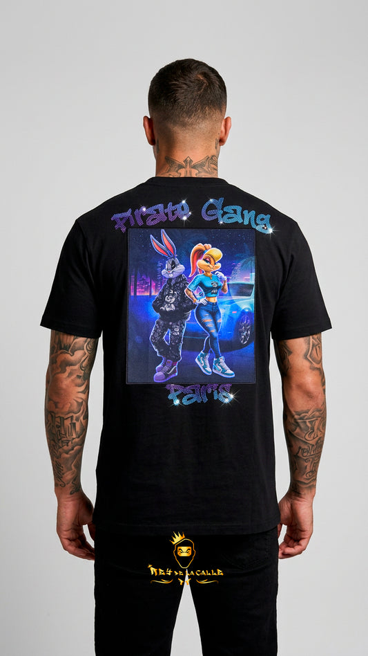 Camiseta Pirate Gang París  Bugs Bunny y Lola Bunny Negra   Oversize  | Streetwear