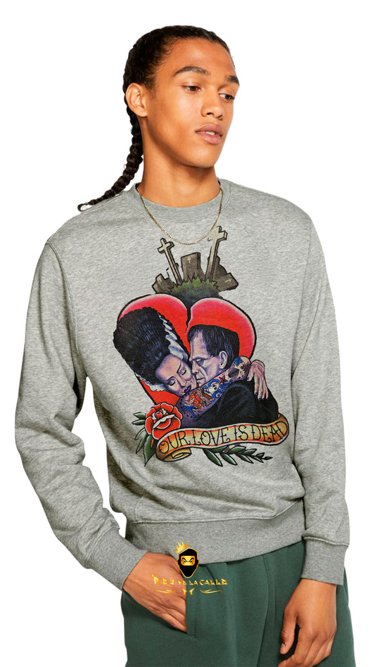 SUDADERA BE HAPPINESS GRIS OUR LOVE IS DEAD Rey De La Calle