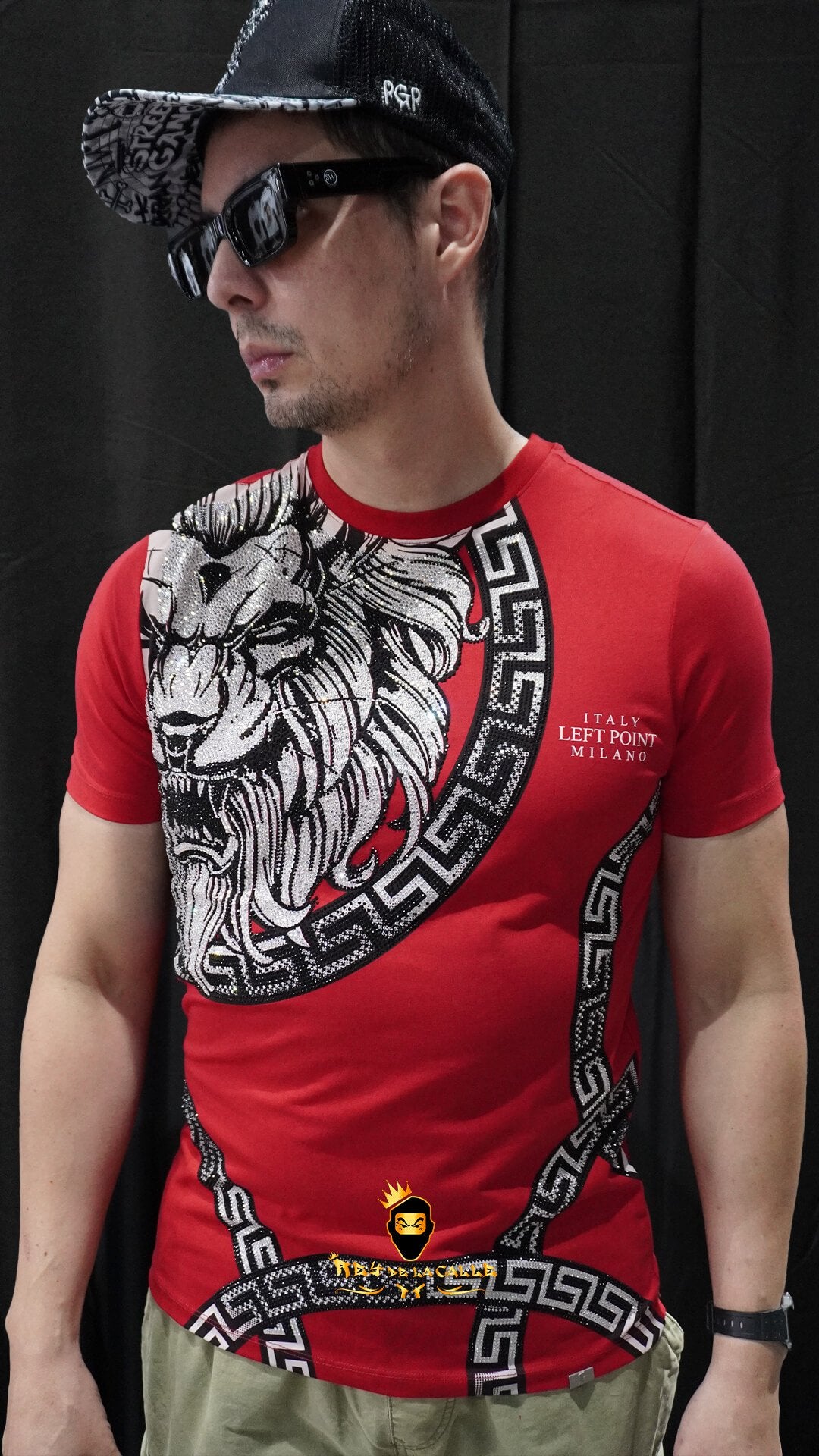 Camiseta Left Point Roja Pedrería Brillante Circulo León