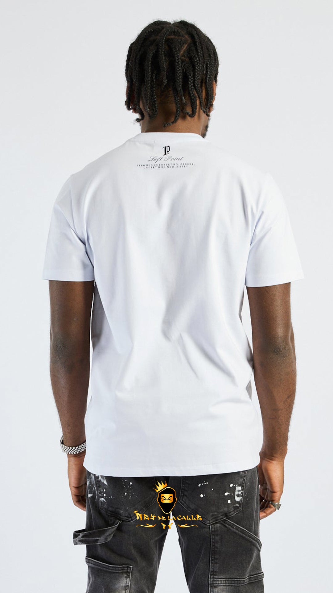 Camiseta Blanca de Lujo Left Point - Calavera Floral en Pedrería y Cristales Silver Rey De La Calle