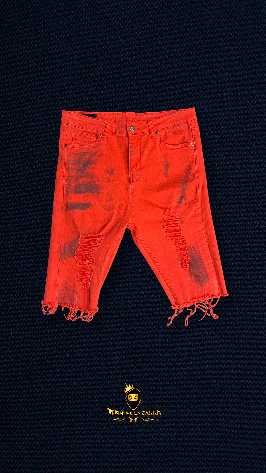 Pantalones Cortos Vaqueros Rojos de Hombre con Detalles Desgastados y Manchados en Negro GIANNI KAVANAGH