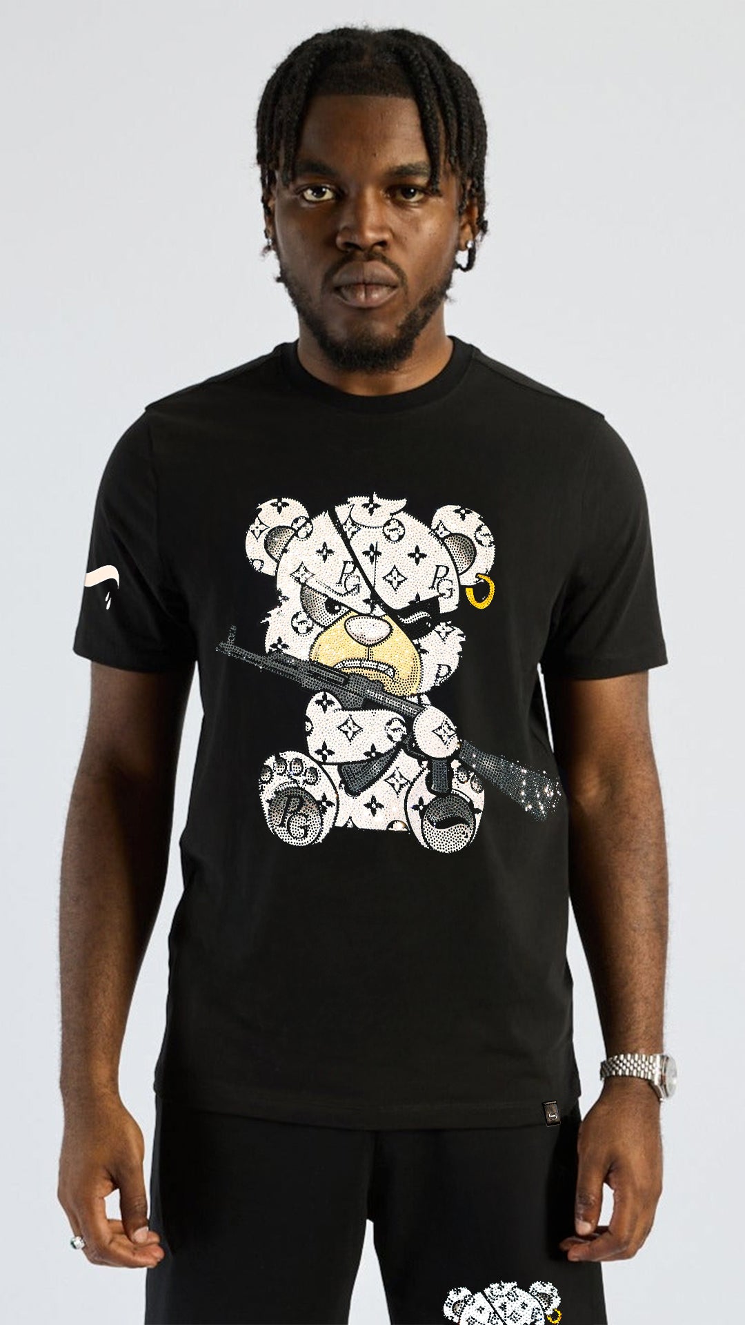 Conjunto Pirate Gang París Negro Pedrería Brillante Oso Ak47