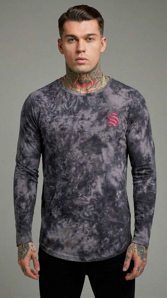 Camiseta Manga Larga Sinner Sattire Gris con Logotipo Rosa – En Oferta