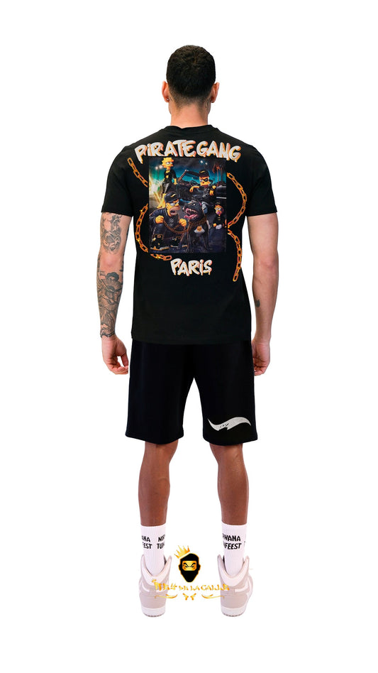 Conjunto. Camisetas o pantalon corto Pirate Gang Paris Negra Terciopelo y Pedrería Brillante Simpsons Rey De La Calle