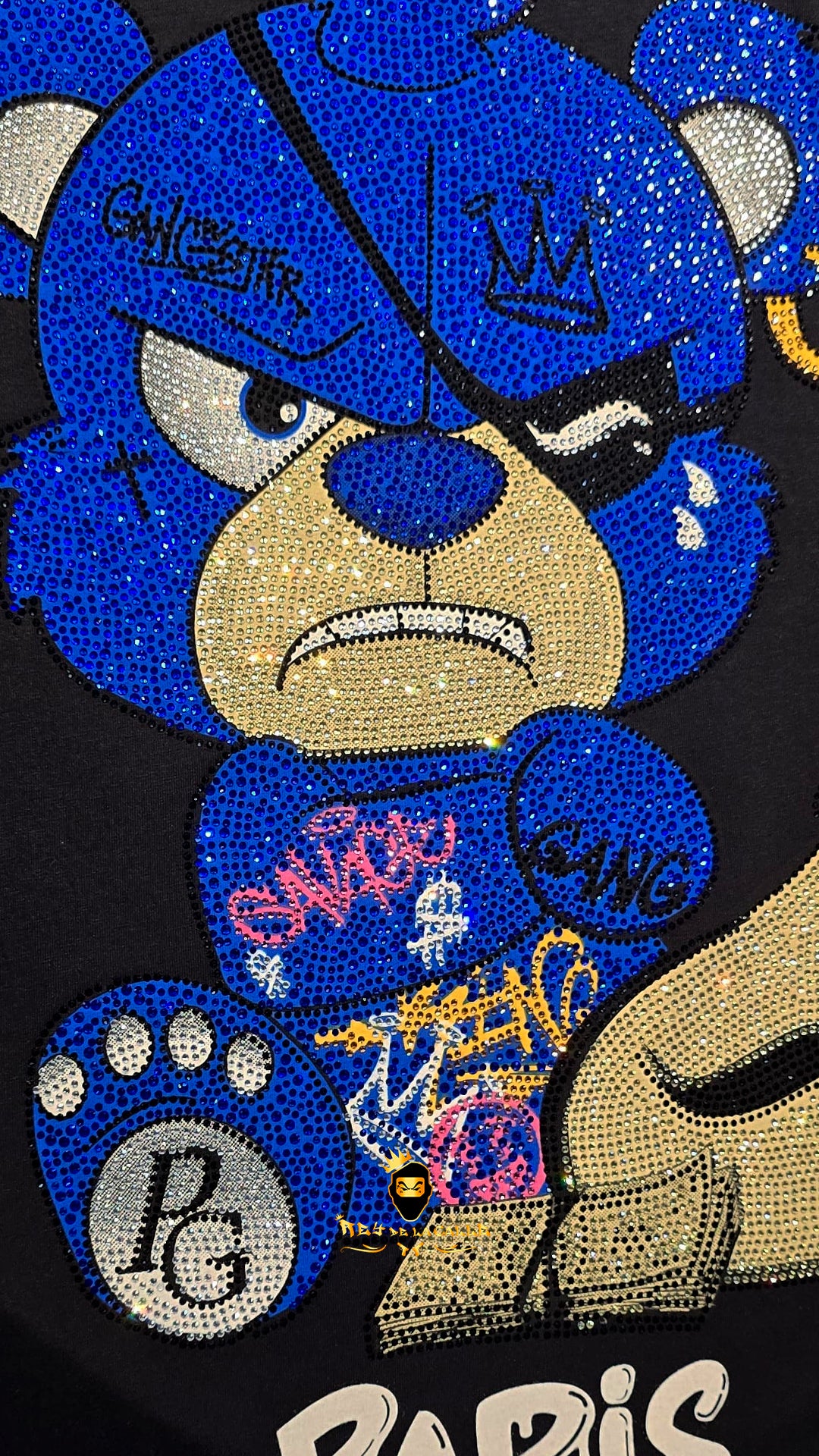 Conjunto Pirate Gang París Negro Pedrería Brillante Oso Azul Moneybag