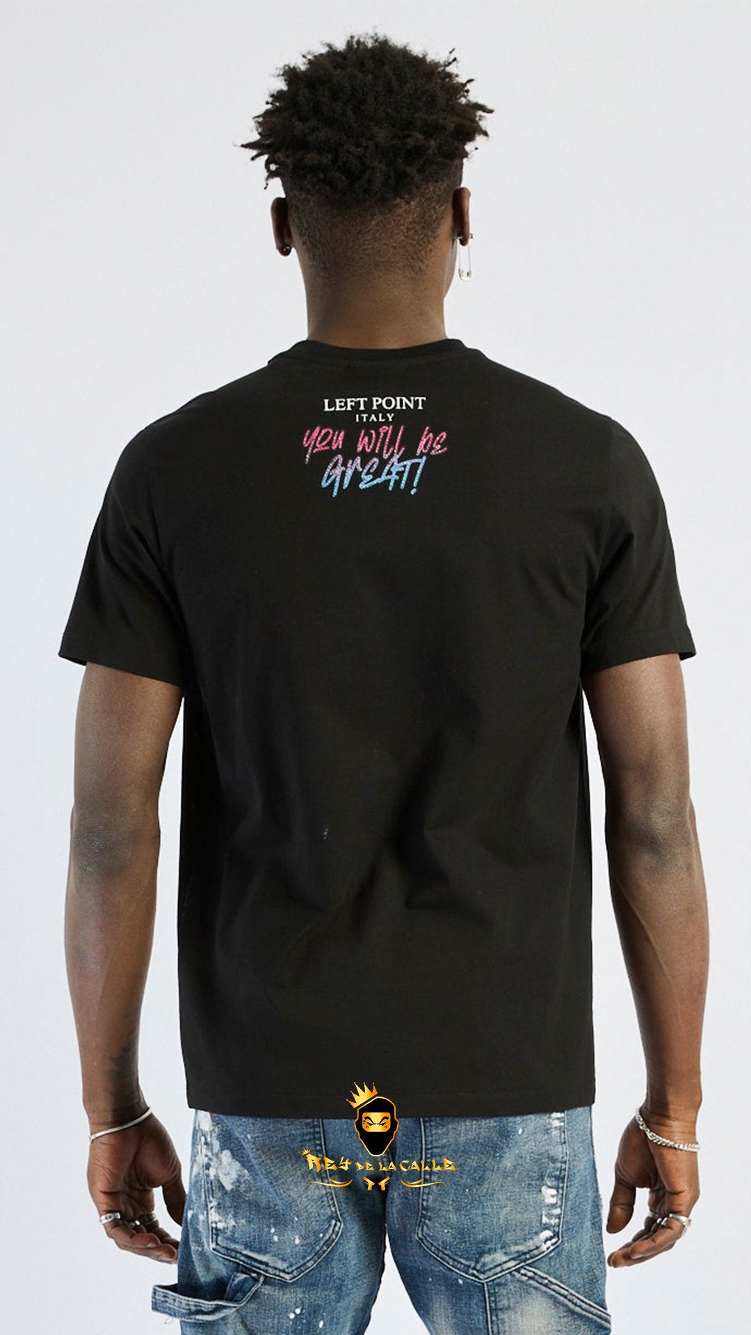 Camiseta Left Point Negra Pedrería Brillante Oso Good