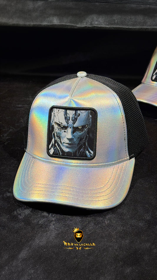 Gorra Blanca Robot Brillo Metalizado Rey De La Calle