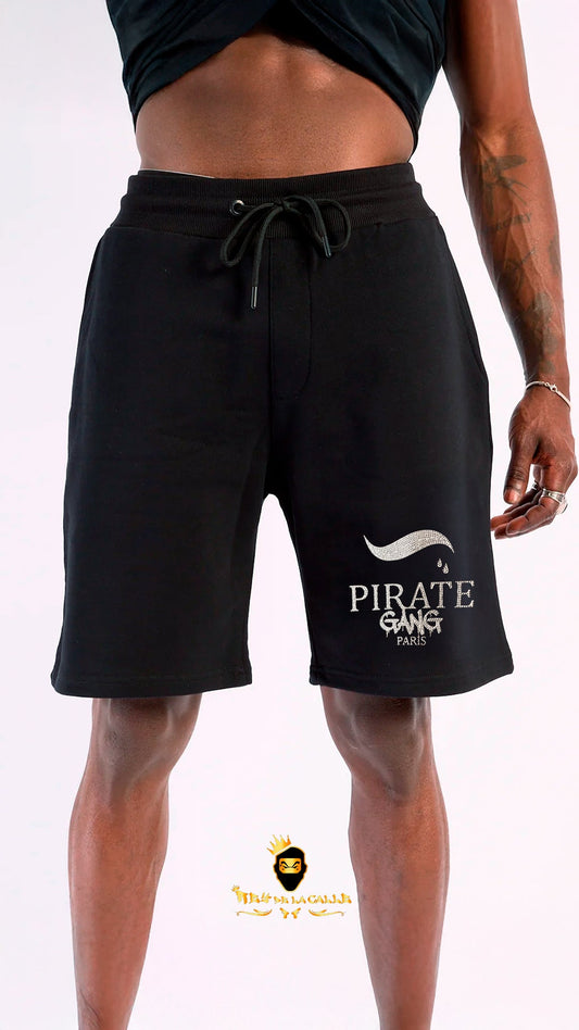 Conjunto. Camisetas o pantalon corto Pirate Gang Paris Negra Terciopelo y Pedrería Brillante Bob Esponja Rey De La Calle