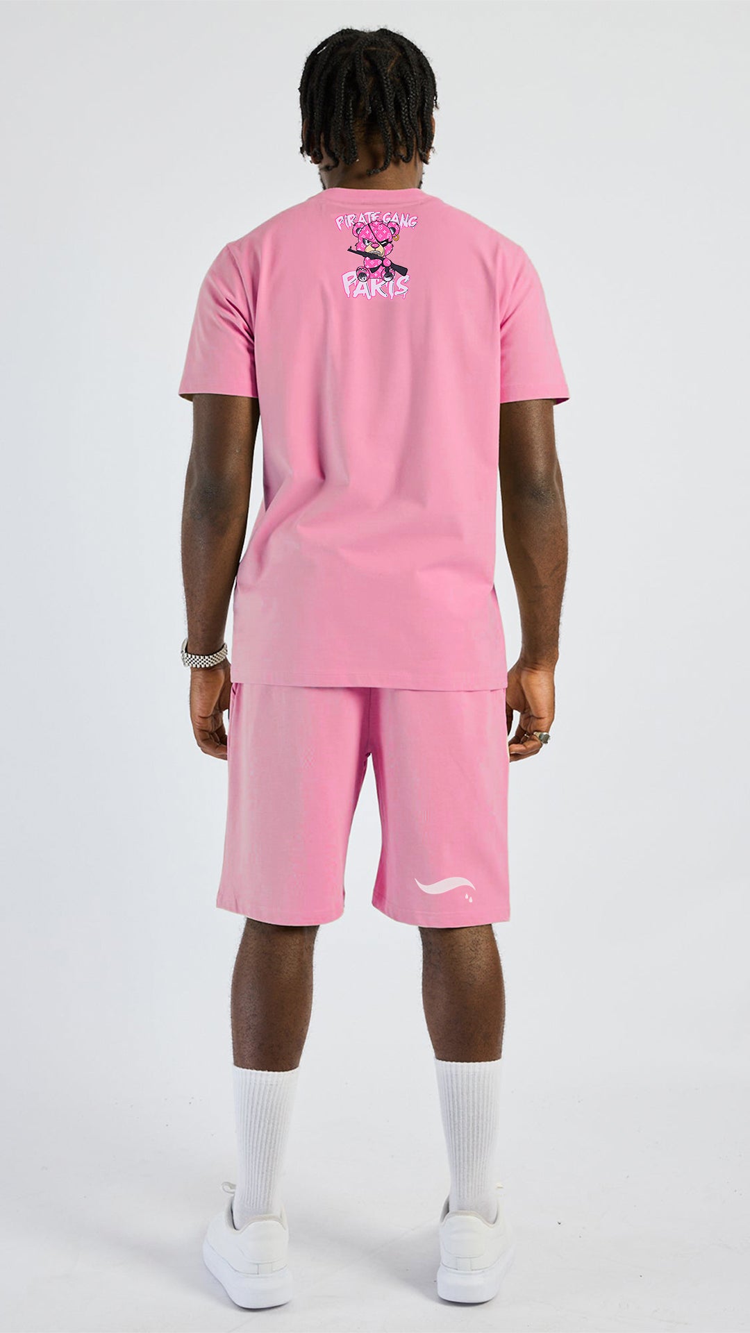 Conjunto Streetwear Rosa Pirate Gang - Camiseta y Short Oso Táctico con Pedrería Rey De La Calle