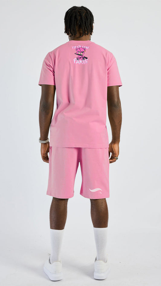Conjunto Streetwear Rosa Pirate Gang - Camiseta y Short Oso Táctico con Pedrería Rey De La Calle