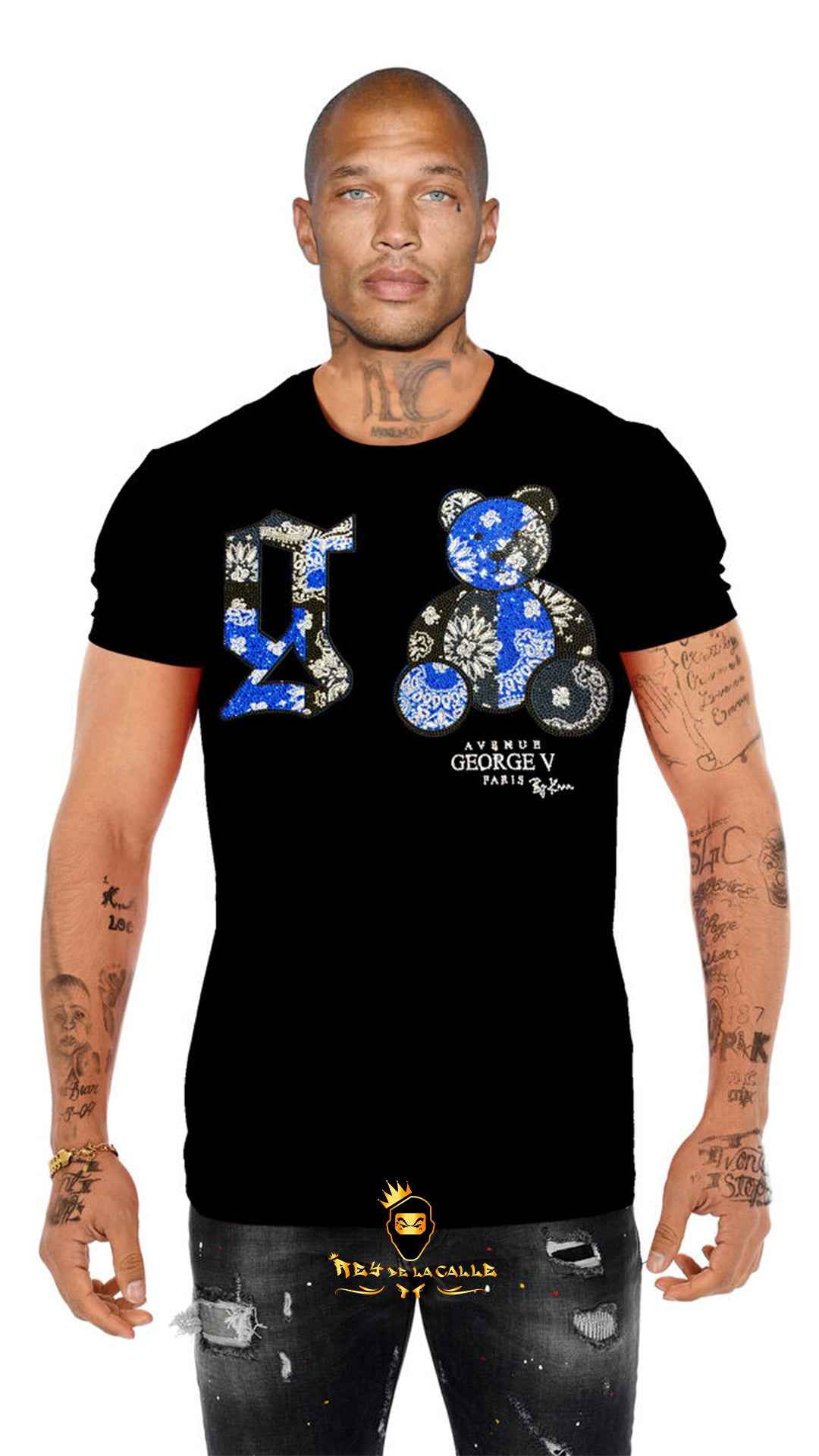 Camiseta Negra Avenue George V Oso Bandana Azul