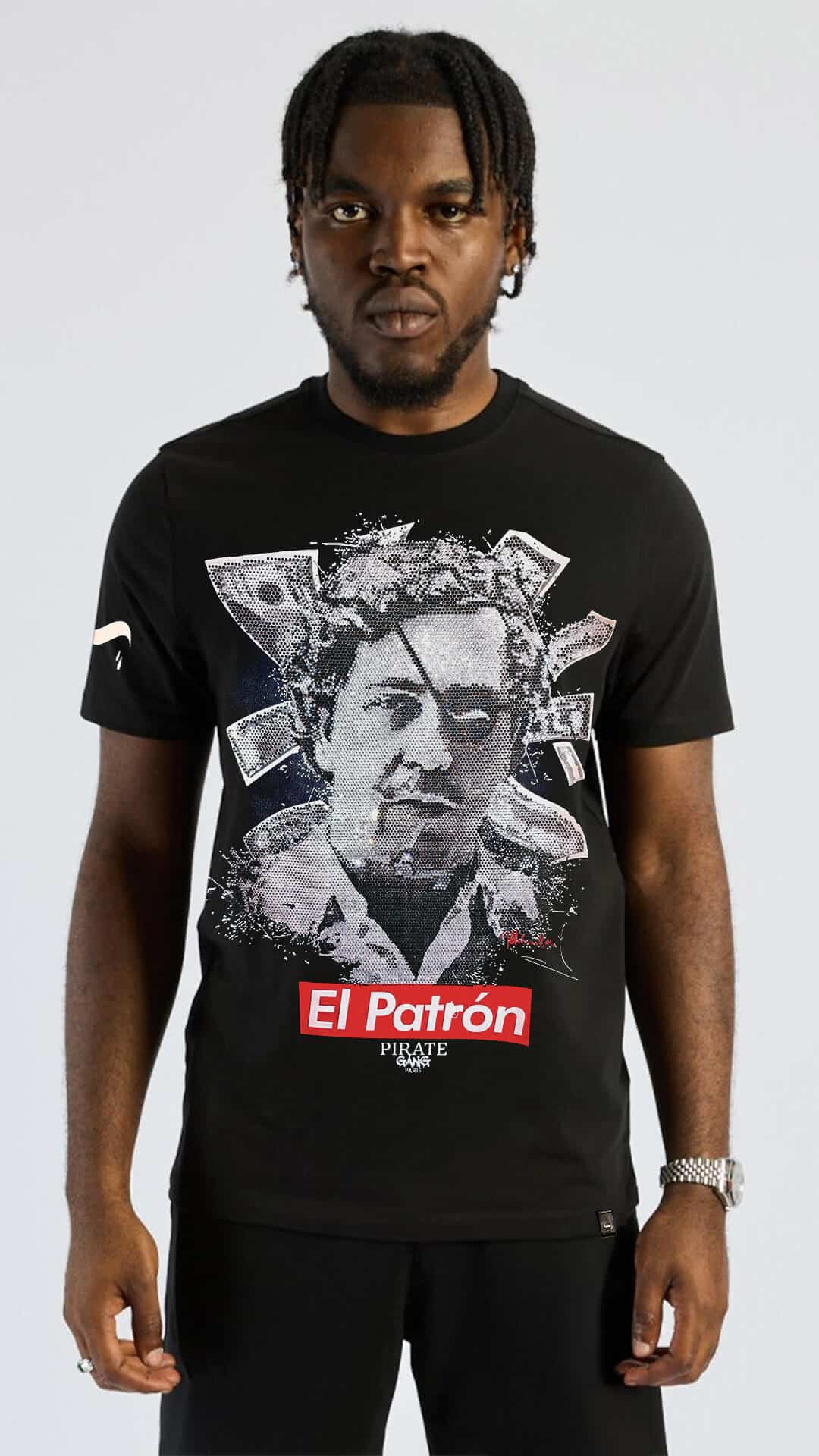 Camiseta Slim Fit Pirate Gang París Negra Pedrería Brillante El Patrón