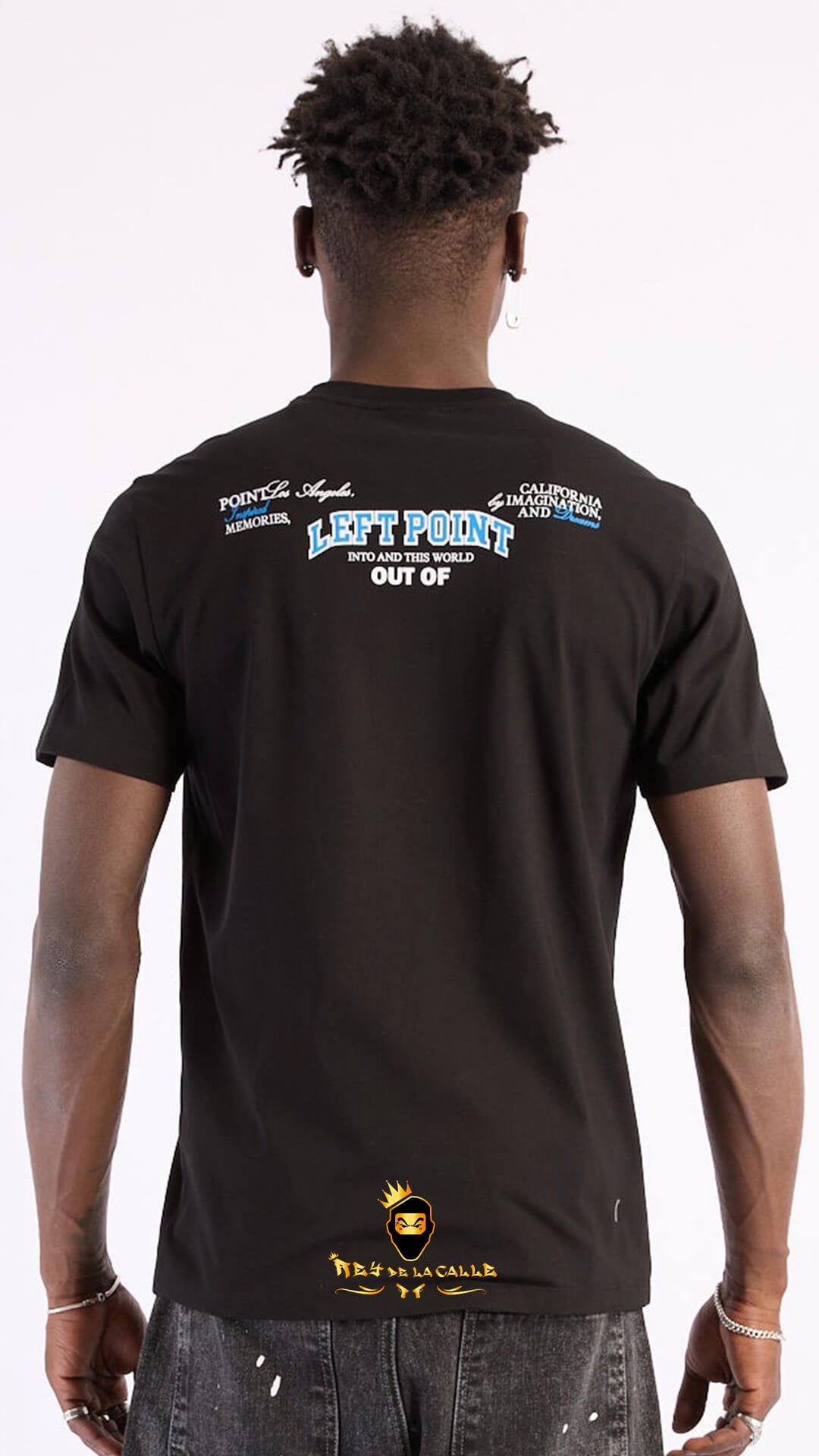 Camiseta Left Point Negra Pedrería Brillante Oso Ángel Azul