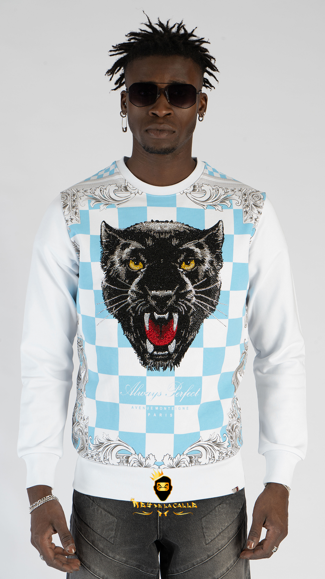 SUDADERA LEFT POINT PANTERA NEGRA CUADROS AZULES Rey De La Calle