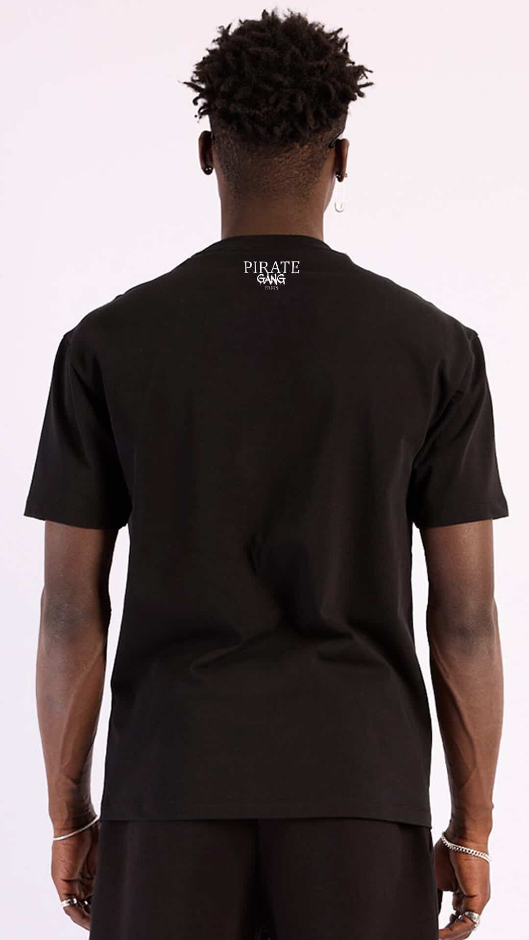 Camiseta Slim Fit Pirate Gang París Negra Pedrería Brillante Calavera