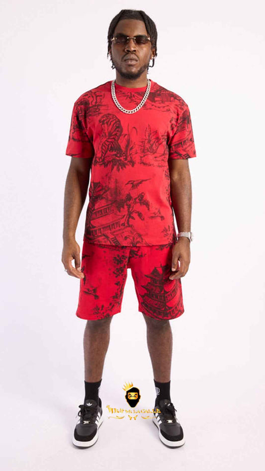 Conjunto Streetwear  Rojo Intenso  Estampado Oriental Imperial Tiger