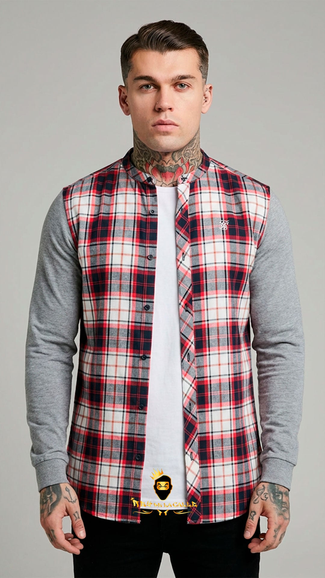 Camisa Siksilk Gris a Cuadros