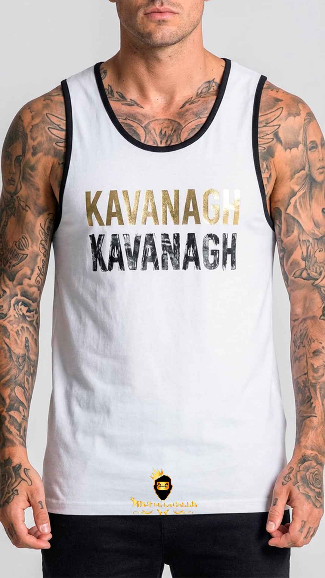 Camiseta de Tirantes Blanca Kavanagh con Logo Central Dorado y Negro
