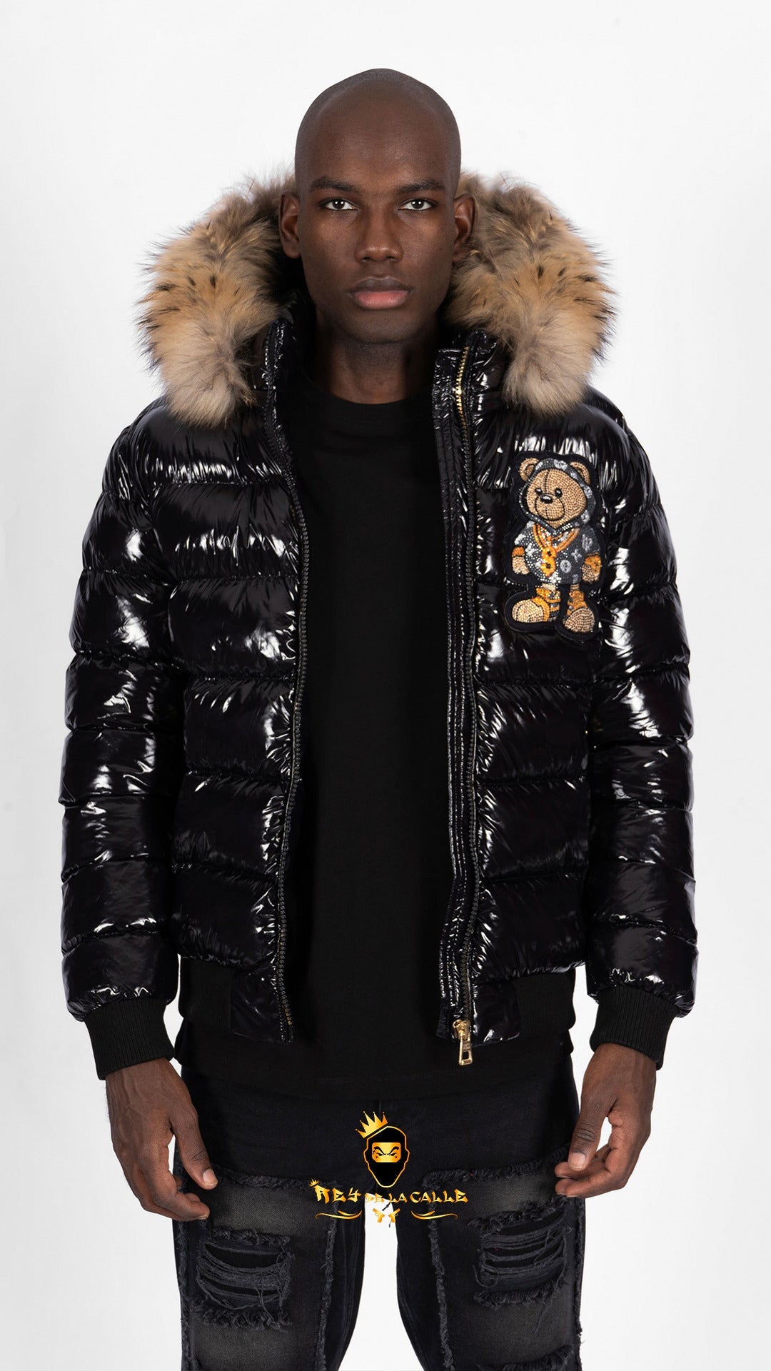 Chaqueta Left Point Negra Pedrería Brillante Oso  Negro Gorra Rey De La Calle