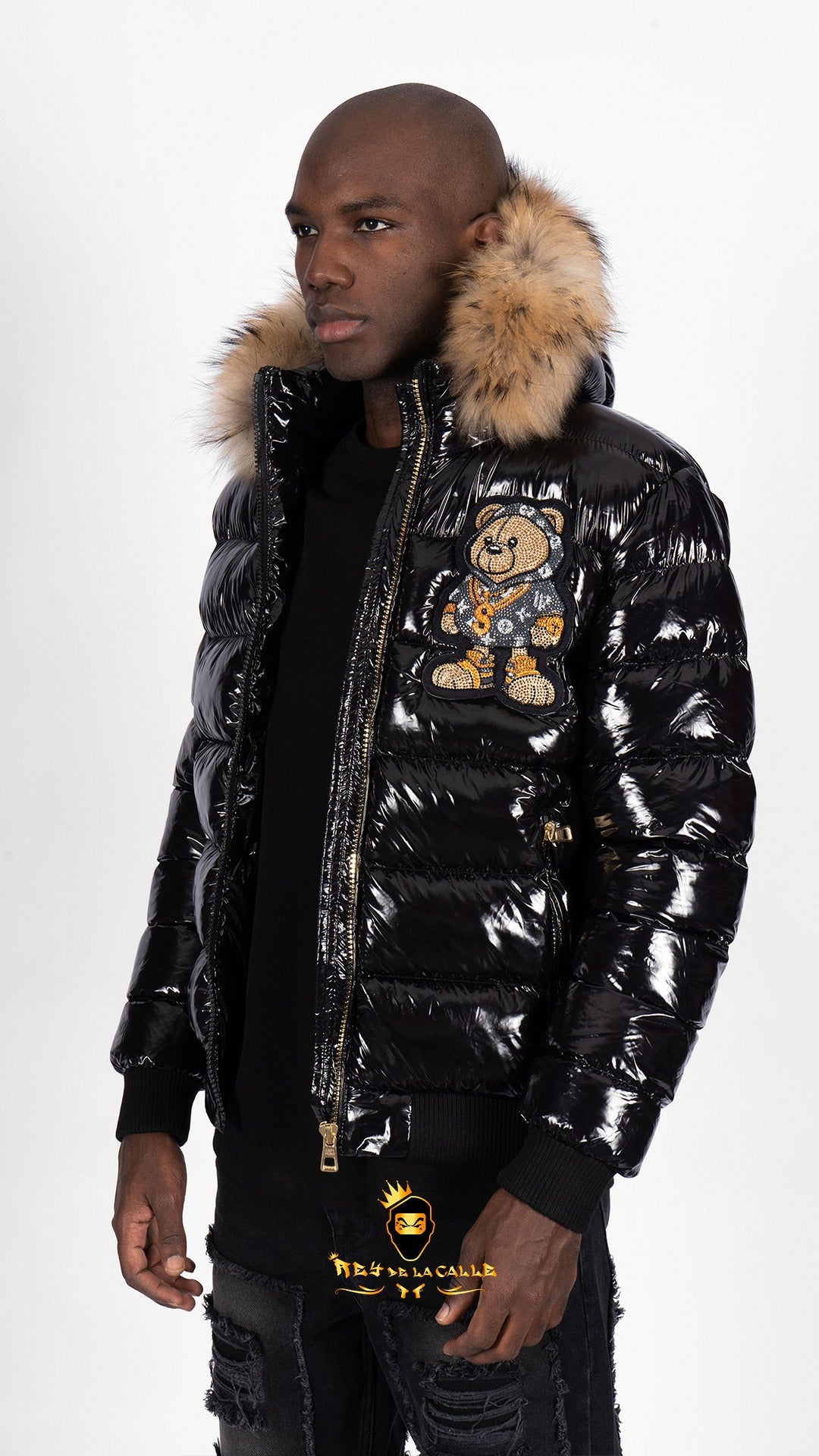 Chaqueta Left Point Negra Pedrería Brillante Oso  Negro Gorra Rey De La Calle