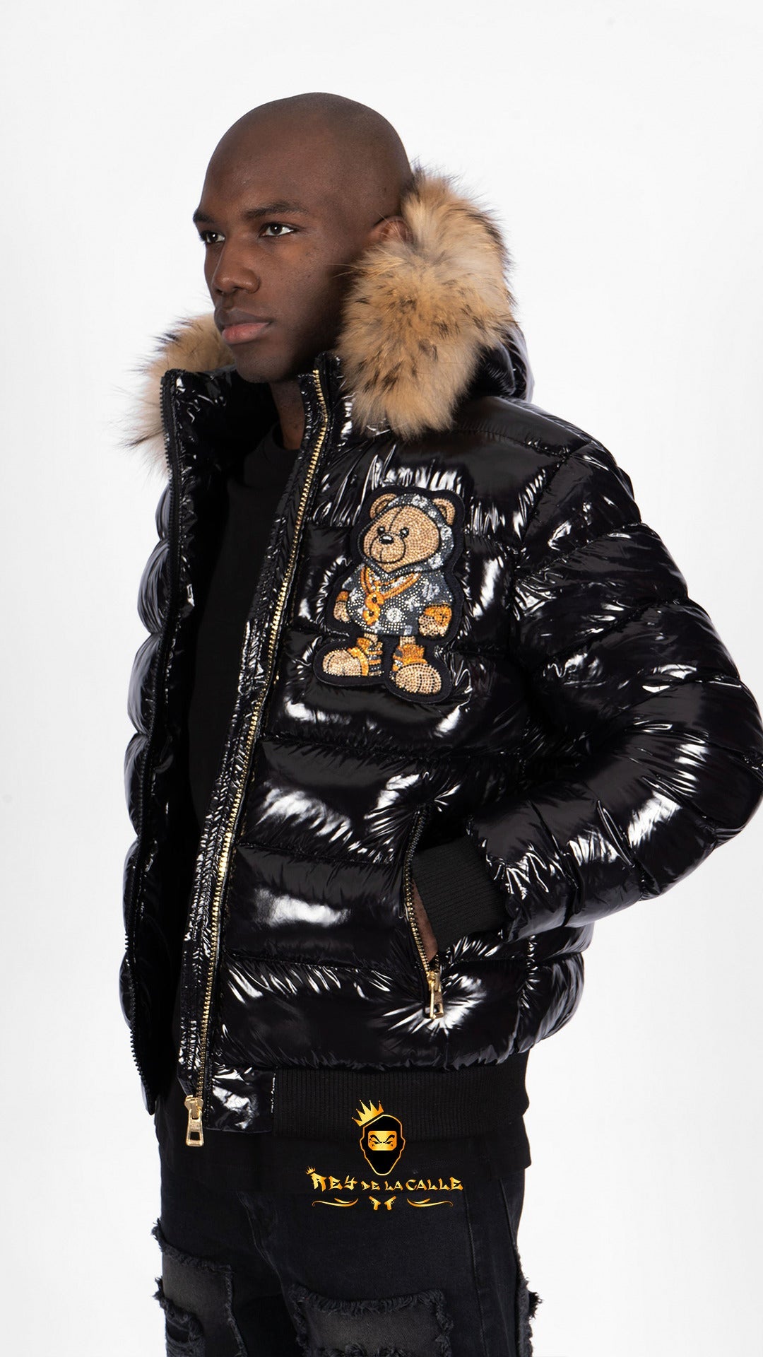 Chaqueta Left Point Negra Pedrería Brillante Oso  Negro Gorra Rey De La Calle