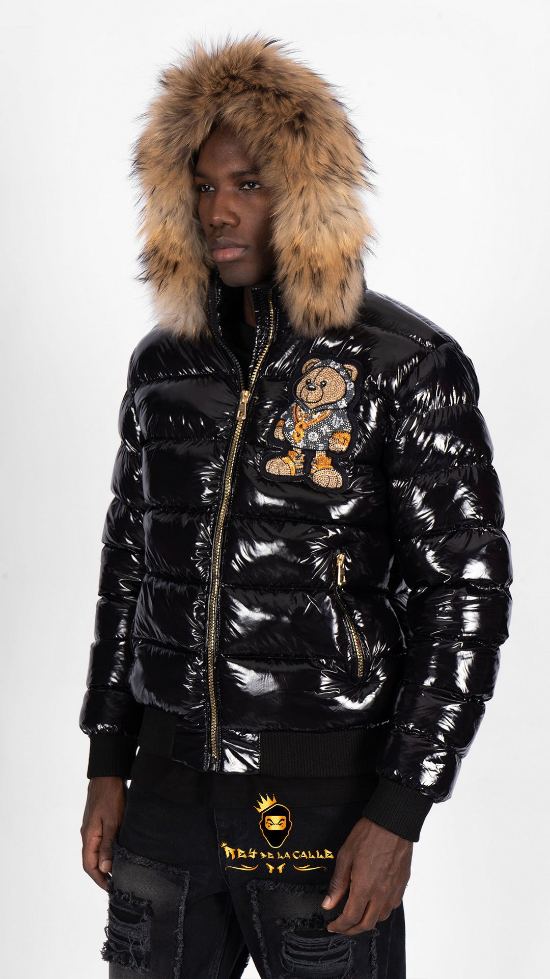 Chaqueta Left Point Negra Pedrería Brillante Oso  Negro Gorra Rey De La Calle