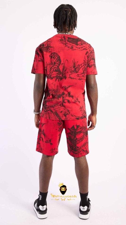 Conjunto Streetwear  Rojo Intenso  Estampado Oriental Imperial Tiger