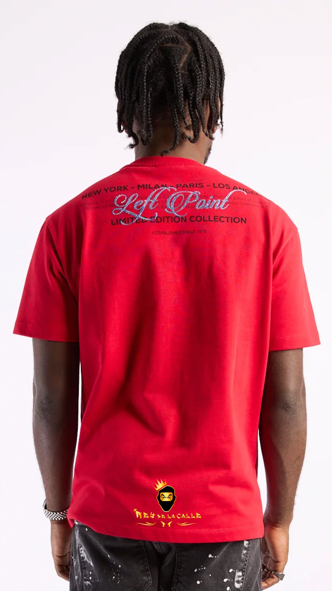 Camiseta Roja de Lujo Left Point - Logotipo LP en Pedrería Azul Real y Cristales Rey De La Calle
