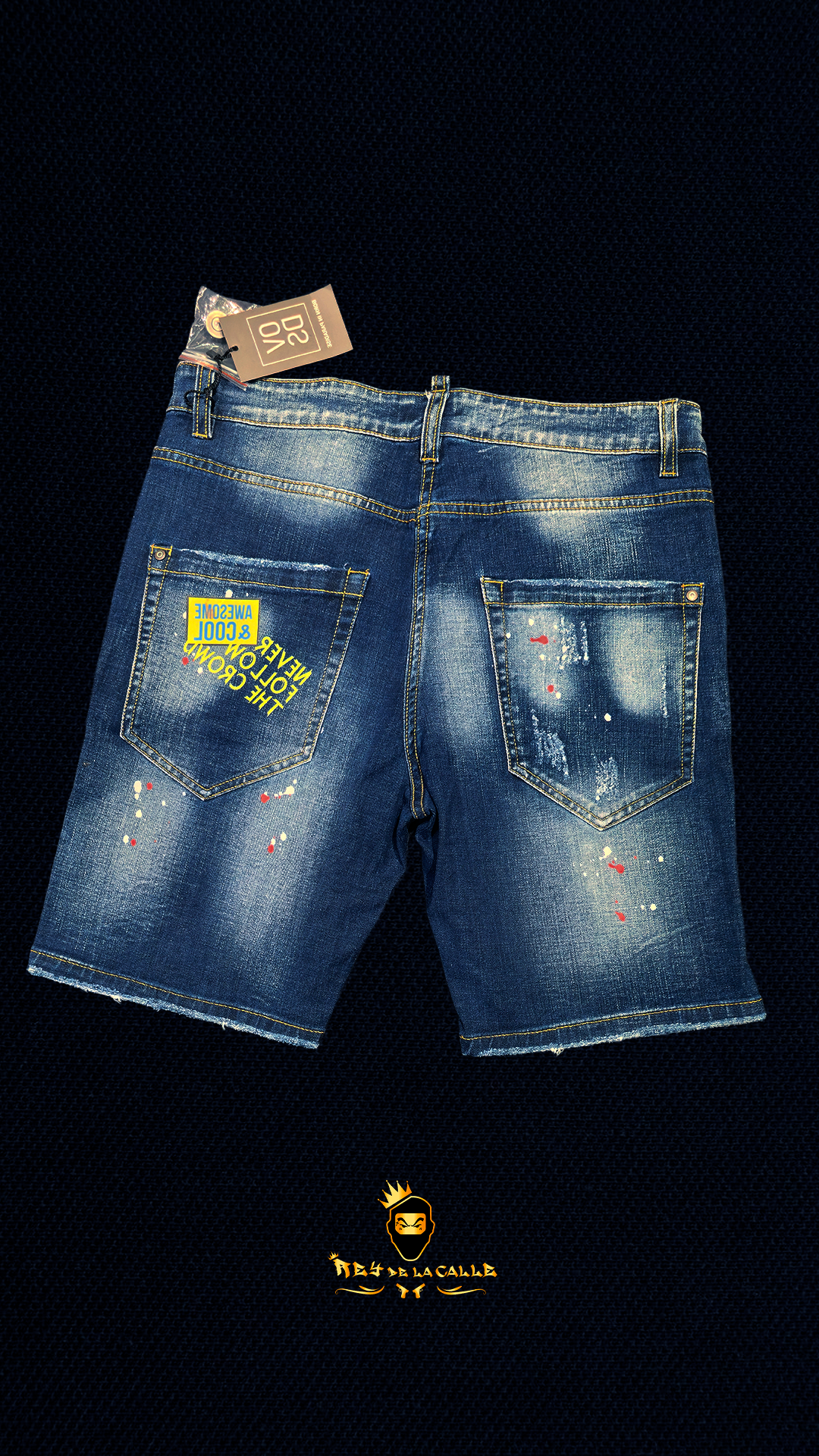 Pantalones Cortos Vaqueros de Lavado Medio con Detalles Rotos, Parches ICON 09, MADE WITH LOVE ICON y TEAM OVDS