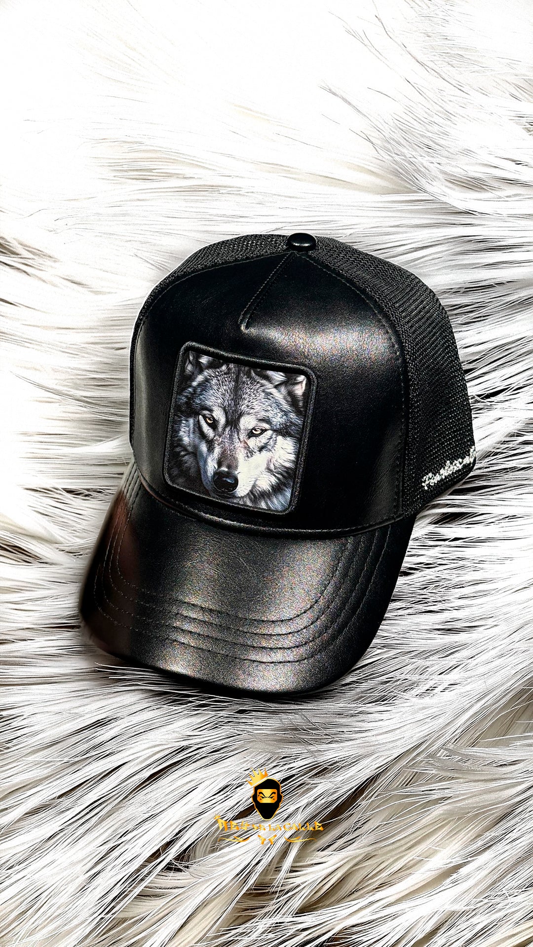 Gorra Black Angel Negra Frontal Cuero Lobo - Rey De La Calle